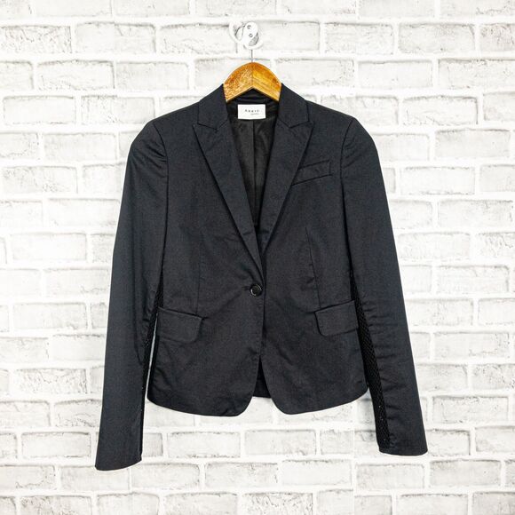 Akris Punto Women's Black Blazer Jacket Size 2 Mesh Sleeve Trim - Picture 2 of 9